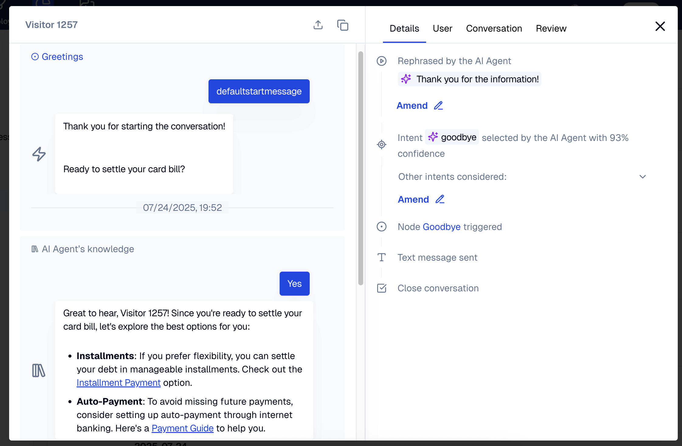Analytics logs interface