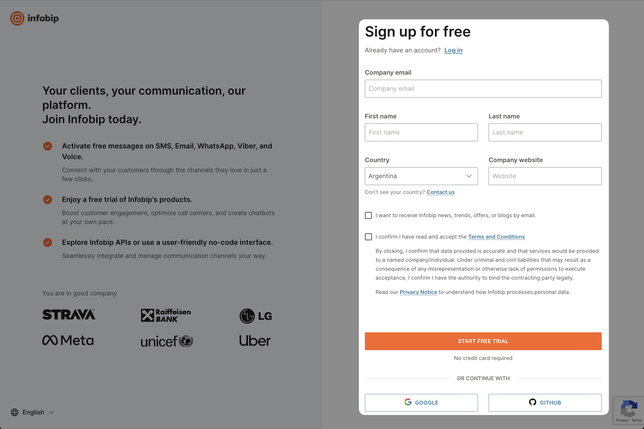 Infobip signup form