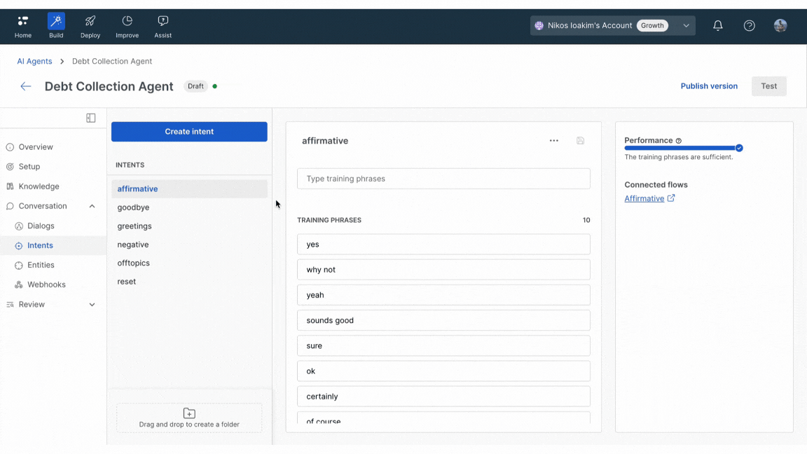 Intent create AI agent