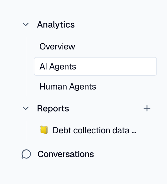 The Analytics sidebar with the Reports list and the plus button