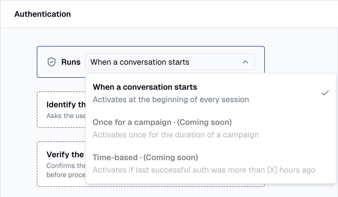 Starting behavior panel with the Trigger dropdown open.