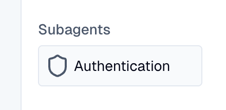 The dialog builder Toolkit with the subagents group showing the Authentication action.