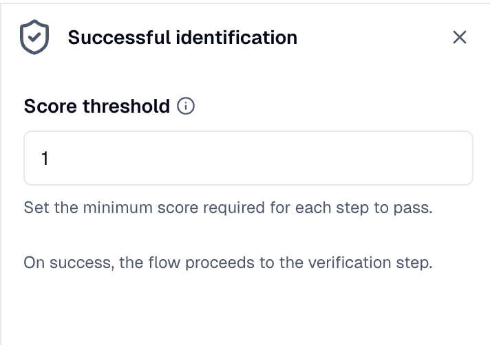 Successful identification panel with the Score threshold field.