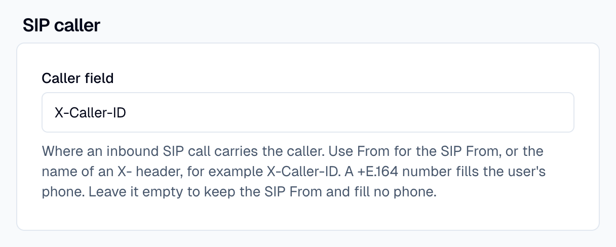 SIP caller card with X-Caller-ID in the Caller field