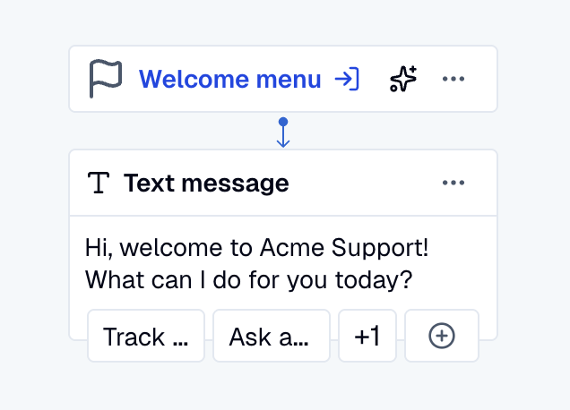 A dialog node chosen as the conversation start, with the conversation-starts-here icon in its header.